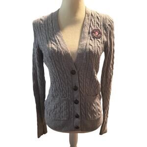 Abercrombie & Fitch Vintage Cable Knit Crest Cardigan, Preppy 90s Y2K, Medium